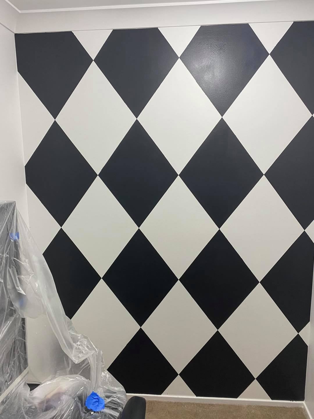 Black and white painted feature floor